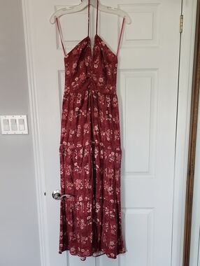 Monteau Burgundy Floral Maxi Dress